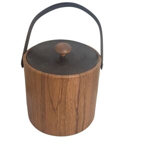 Vintage Irvinware Mid Century Faux Wood Ice Bucket with Handle & Lid